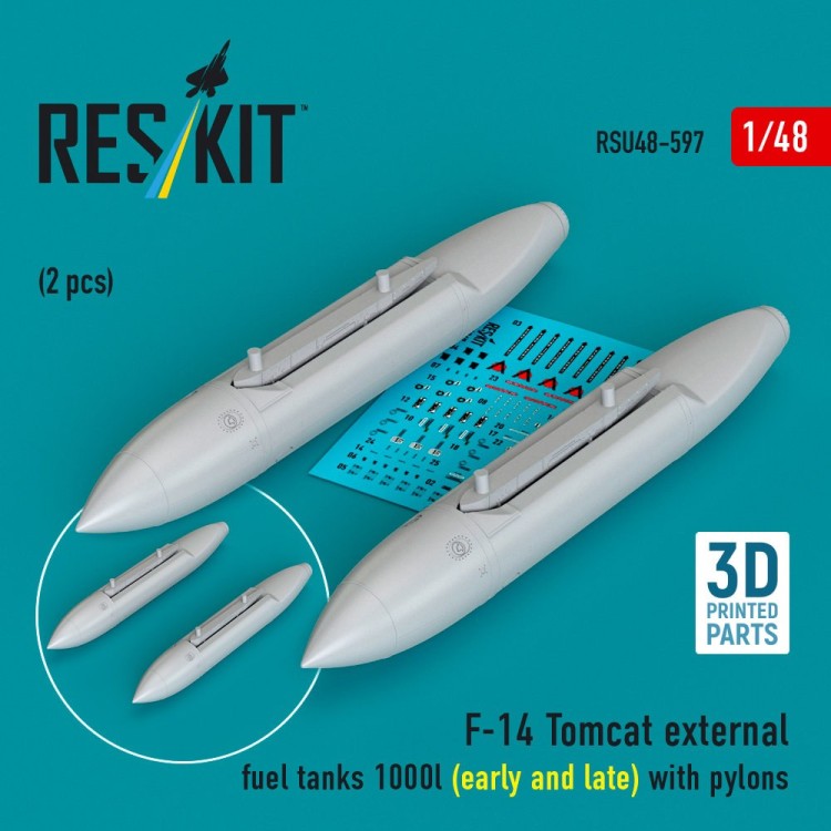 Reskit RSU48-597 F-14 Tomcat extern.fuel tanks 1000l w/ pylons 1/48