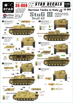 Star Decals STAR35869 German Tanks in Italy #2. Sturmgeschutz/StuG.III Ausf.G and StuH 42Stug.Brig. 242, Stug.Brig. 907, 3 Pz.Gren.Div. 16 Pz.Div.Pz.Regiment HG 1/35