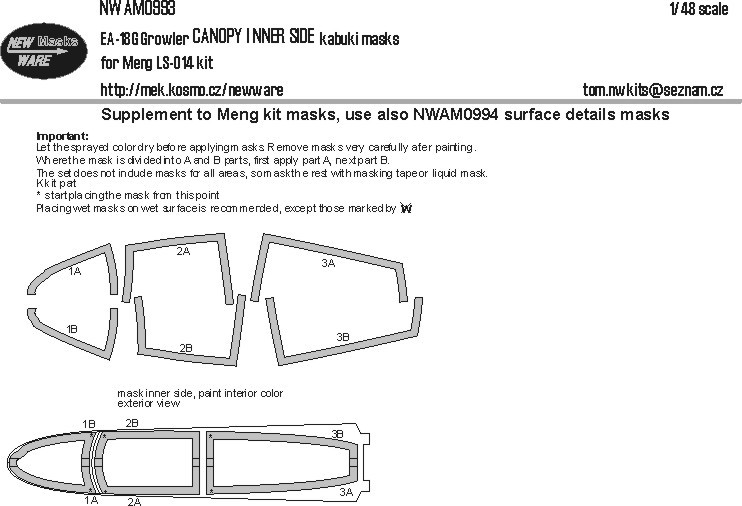 New Ware NWA-M0993 Mask EA-18G Growler CANOPY INNER SIDE (MENG) 1/48