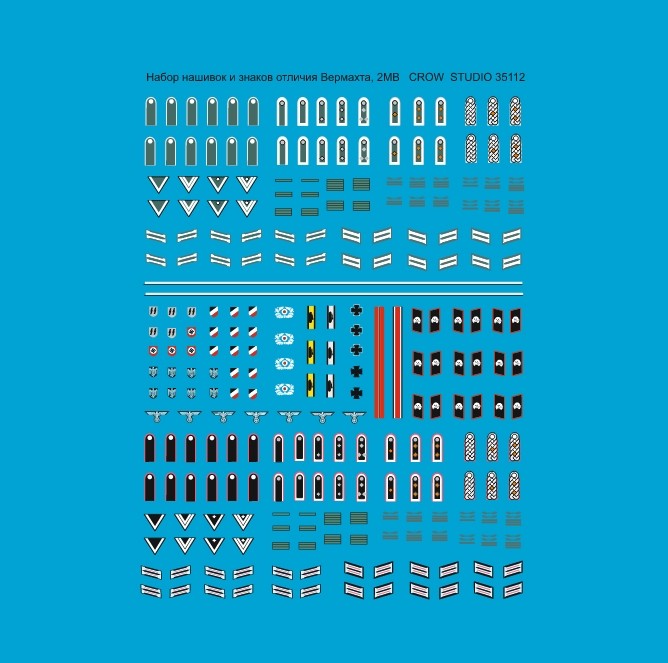 Crow Studio 35112 Декали Набор знаков отличия и нашивок Вермахта 1/35