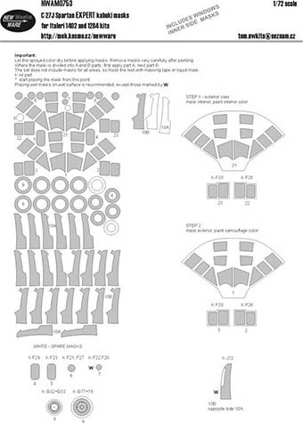 New Ware NWA-M0752 1/72 Mask C-27J Spartan BASIC (ITAL 1402, 1284)