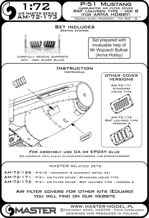 Master (Pl) 72173 P-51 Mustang carb.air fil.cover RAF 2 (ARMA) 1/72