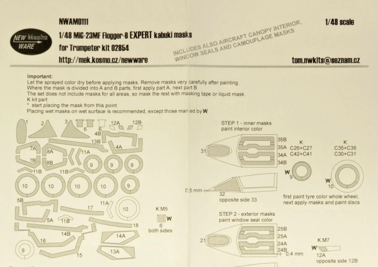 New Ware NWA-M0111 Mask MiG-23MF Flogger-B EXPERT (TRUM 02854) 1/48