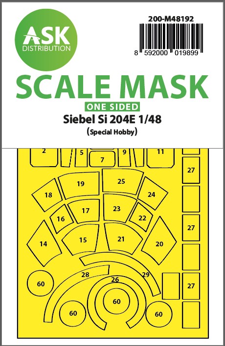 Art Scale 200-M48192 Siebel Si 204E wheels and canopy frame paint mask (outside only) 1/48