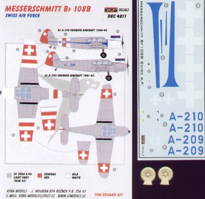 Kora Model DEC4811 Messers. Bf 108B (Swiss Air Force) декали 1/48