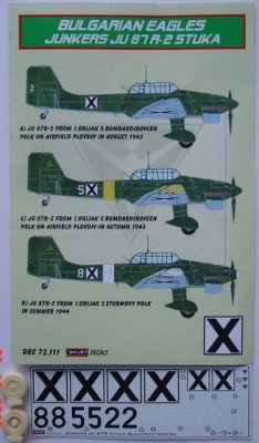 Kora Model DEC72111 Ju 87 R-2 Stuka (Bulgarian Service) декали декали 1/72
