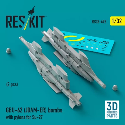 Reskit 32492 GBU-62 (JDAM-ER) bombs w/ pylons for Su-27 1/32