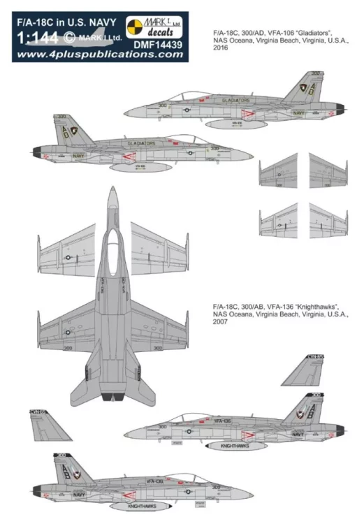 4+ Publications DMKF14439 Decals F/A-18C US NAVY (REV/DRAG) 1/144