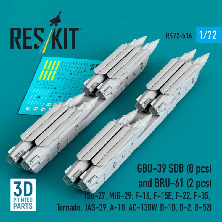 Reskit 72516 GBU-39 SDB (8 pcs) and BRU-61 (2 pcs.) 1/72