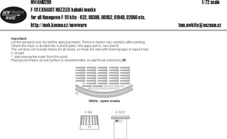 New Ware NWA-M0299 1/72 Mask F-111 EXHAUST NOZZLES