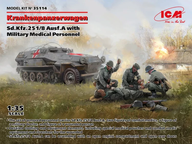 ICM 35114 Sd.Kfz.251/8 Ausf.A Germ.Ambulance w/ Person. 1/35
