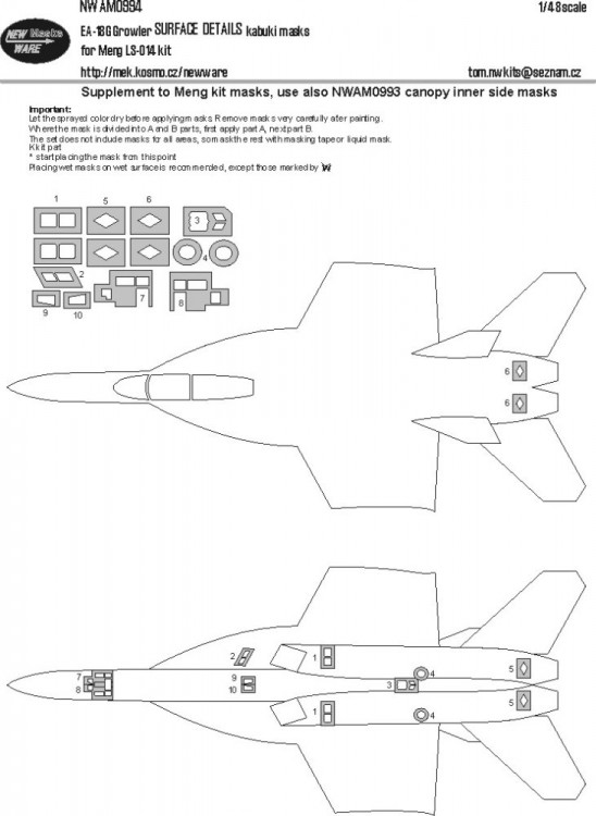 New Ware NWA-M0994 Mask EA-18G Growler SURFACE DETAILS (MENG) 1/48