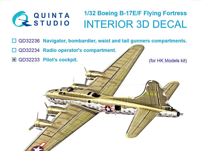 Quinta studio QD32233 Boeing B-17E/F, Пилотская кабина (HK models) 1/32