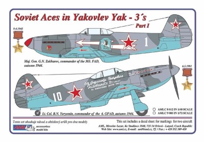 AML AMLC48012 Декали for Yak-3 Soviet Aces Part I. 1/48