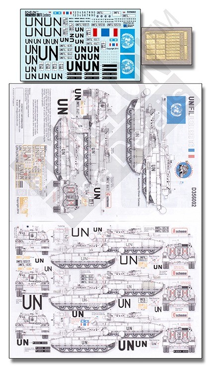 Echelon FD D356002 UNIFIL Leclercs (1/35) A complete revamp for more UNIFIL Leclercs featuring many different font types for the UN marking 1/35