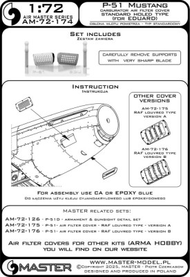 Master (Pl) 72174 P-51 Mustang car.air filter cover std. (EDU) 1/72