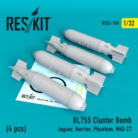 Reskit RS32-0108 BL755 Cluster Bomb (4 pcs) (Jaguar, Harrier, Phantom, MiG-27) Revell, Trumpeter 1/32