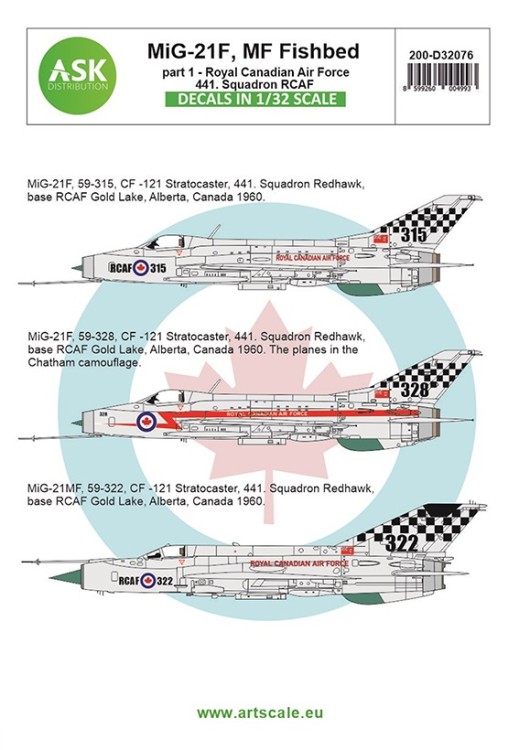 Art Scale 200-D32076 Mikoyan MiG-21F, MF Fishbed / CF-121 Redhawk program - Royal Canadian Air Force, 441. Squadron 1/32