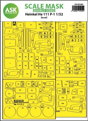 Art Scale 200-M32080 Heinkel He 111P-1 wheels and canopy frame paint mask (inside and outside) 1/32