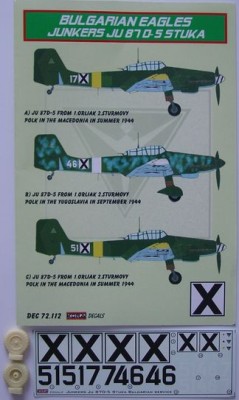 Kora Model DEC72112 Ju 87 D-5 Stuka (Bulgarian Service) декали декали 1/72