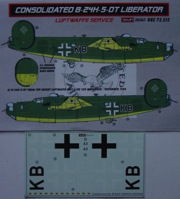 Kora Model DEC72212 Consolidated B-24H-5-DT Luftwaffe декали декали 1/72