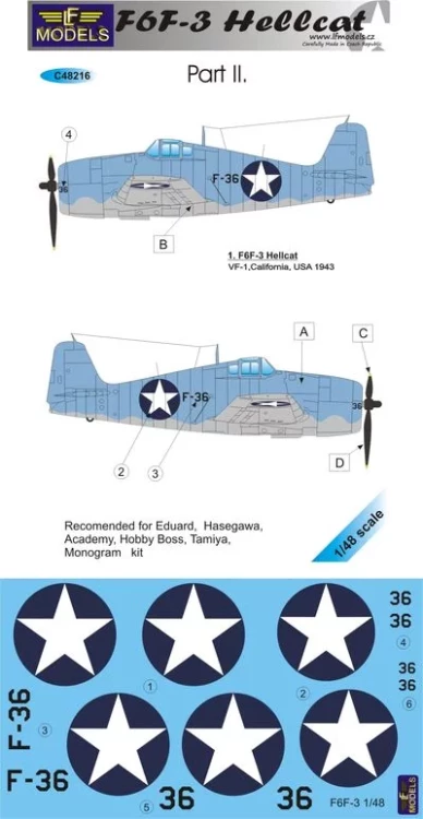 Lf Model C48216 Decals F6F-3 Hellcat (EDU/HAS/ACA/TAM) Pt.II 1/48