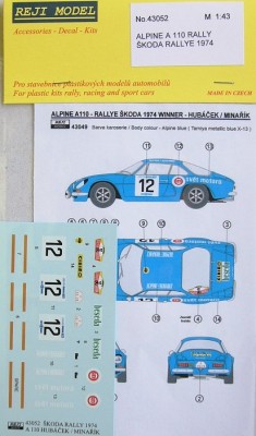 Reji Model 43052 Alpine A 110 Rally Skoda 1974 (Hubacek) 1/43