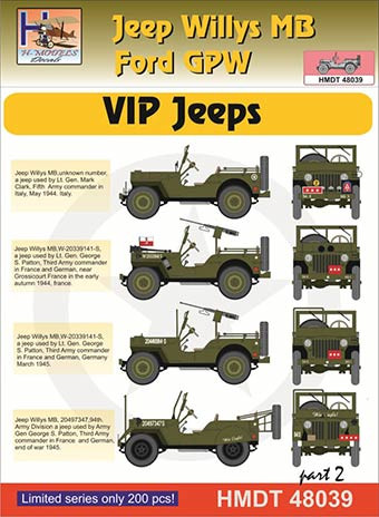 Hm Decals HMDT48039 1/48 Decals Jeep Willys MB/Ford GPW VIP Jeeps 2