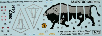 Maestro Models MMCD-7204 1/72 J35S Draken DK-215 Last flight (decals)