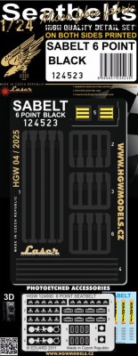 HGW 124523 Seatbelts Sabelt 6 point BLACK (laser) 1/24