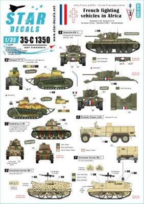 Star Decals 35-C1350 French fighting vehicles in Africa # 3. Hotchkiss H 39, Renault FT-17, Universal Carrier, Valentine III Mk.V 1/35