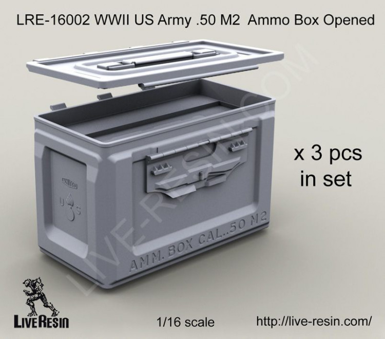 LiveResin LRE16002 WWII US Army .50 M2 Ammunition Ammo Box opened 1/16
