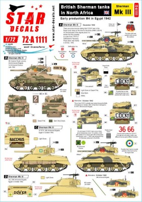 Star Decals 72-A1111 British Sherman tanks in North Africa. Sherman Mk.III 1/72
