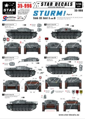 Star Decals STAR35996 Sturm #4. Sturmgeschutz/StuG.III Ausf.B. Abt 190, 191, 197, 244, GD, SS-LAH on the Eastern Front 1941-42 1/35