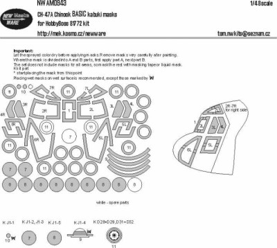 New Ware NWA-M0943 Mask CH-47A Chinook BASIC (HOBBYB) 1/48