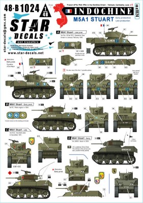 Star Decals 48-B1024 Indochine # 1 French M5A1 Stuart Early and late turrets 1/48