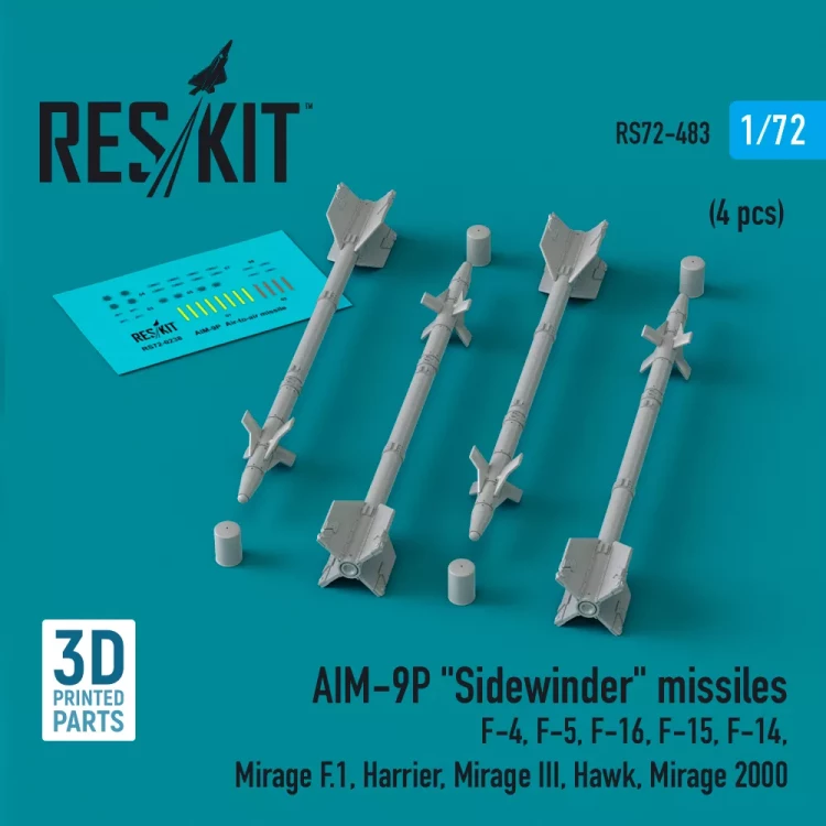Reskit 72483 AIM-9P 'Sidewinder' missiles (4 pcs.) 1/72