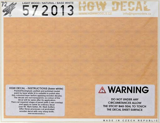 HGW 572013 Decals Light Wood - NATURAL (base white) 1/72