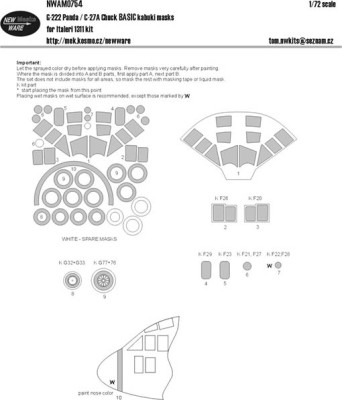 New Ware NWA-M0754 1/72 Mask G-222 Panda / C-27A Chuck BASIC (ITAL)