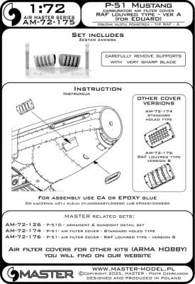 Master (Pl) 72175 P-51 Mustang carbur.air fil.cover RAF 1 (EDU) 1/72