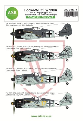 Art Scale 200-D48075 Focke-Wulf Fw-190A part 1 - Butcherbirds. Jagdgruppe JG 3 Rammjager. Catalog no. 200-D48075 1/48
