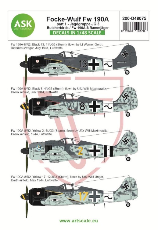 Art Scale 200-D48075 Focke-Wulf Fw-190A part 1 - Butcherbirds. Jagdgruppe JG 3 Rammjager. Catalog no. 200-D48075 1/48