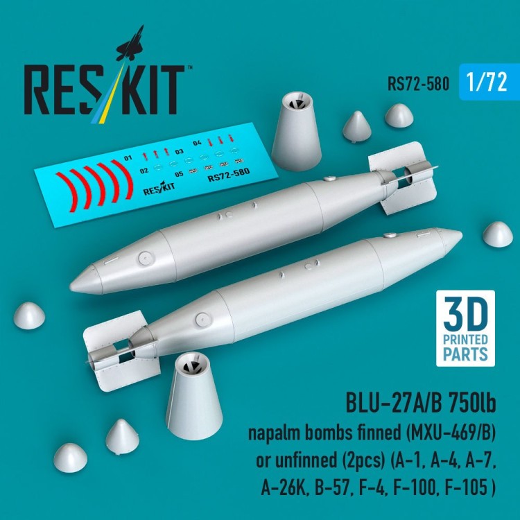 Reskit 72580 BLU-27A/B 750lb napalm bombs finned/unfinned 1/72