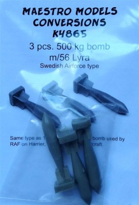 Maestro Models MMCK-4865 1/48 500kg bomb m/56 Lyra Swedish AF type (3 pcs.)