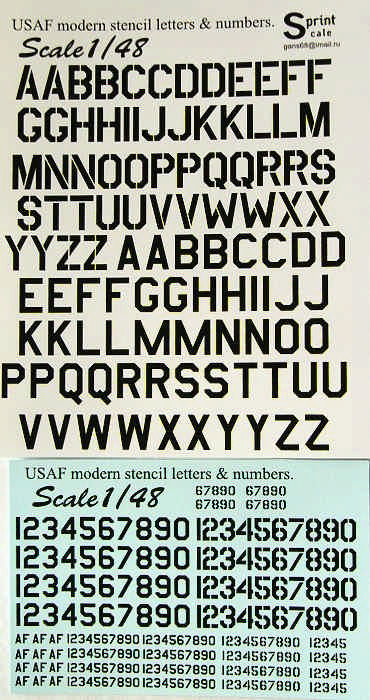 Print Scale 48-005 USAF modern stencil letters&numbers (BLACK) 1/48