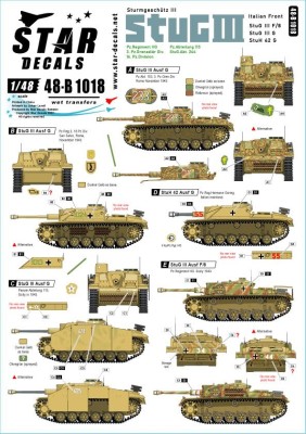 Star Decals 48-B1018 Sturmgeschutz/StuG.III Italian Front. Sturmgeschutz/StuG.III F/8, Sturmgeschutz/StuG.III G, StuH 42 G 1/48
