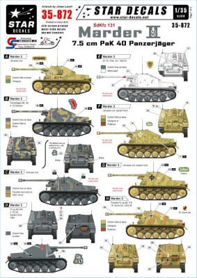 Star Decals STAR35872 Panzerjager Marder II Ausf.D - 7.62cm PaK 36Sd.Kfz.132 on the Eastern front, 1942-44 1/35