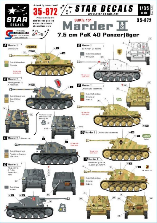 Star Decals STAR35872 Panzerjager Marder II Ausf.D - 7.62cm PaK 36Sd.Kfz.132 on the Eastern front, 1942-44 1/35