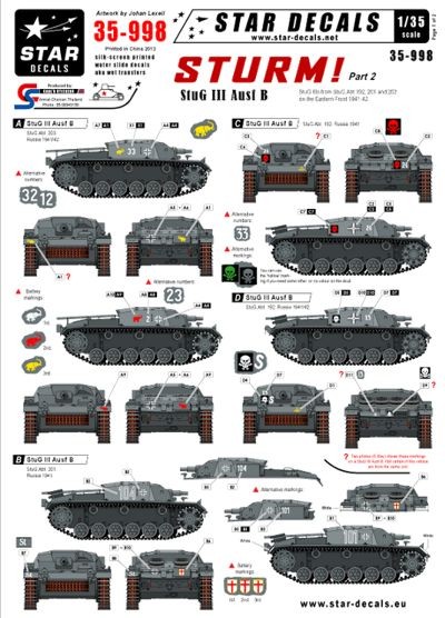 Star Decals STAR35998 Sturm #2. Sturmgeschutz/StuG.III Ausf.B. Sturmgeschutz/StuG .Abt 192, 201 and 203 on the Eastern Front 1941-42 1/35