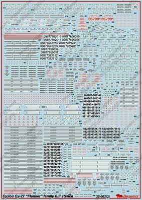 Begemot Decals 32-002 Cухой Су-27 “FlankerFamily ” технические надписи 1/32